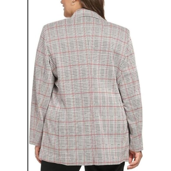 Calvin Klein Womens Plus 2X Red Black Plaid Blazer Jacket One Button - Picture 3 of 12